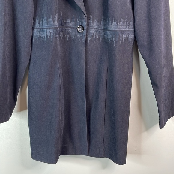 VINTAGE Y2K Fashion Bug Long Line Blazer Jacket Navy Blue Microfibre Size 12 - Picture 5 of 10
